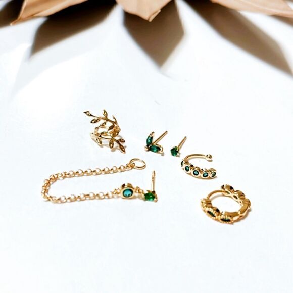 Green diamond stud earrings S346 - Picture 2 of 3